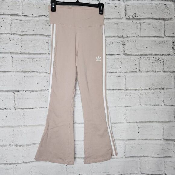 Adidas Beige Pull On Adicolor Classics 3-Stripes 7/8 Flare Leggings Size Small - Picture 1 of 10